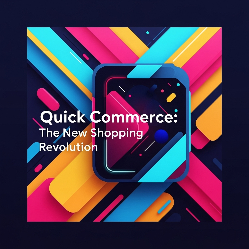 An abstract square image featuring dynamic shapes and vibrant colors that evoke speed and connectivity, symbolizing the fast-paced world of quick commerce and its impact as the new shopping revolution.