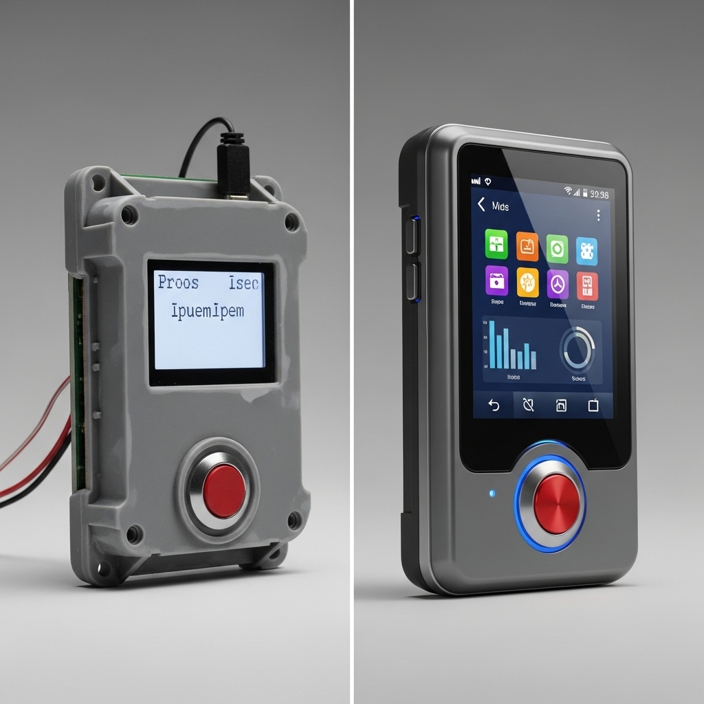 A side-by-side comparison of two visuals: one depicting a simple, basic POC sample with minimal detail and the other showcasing a more polished, detailed prototype, highlighting the contrast in complexity and refinement.