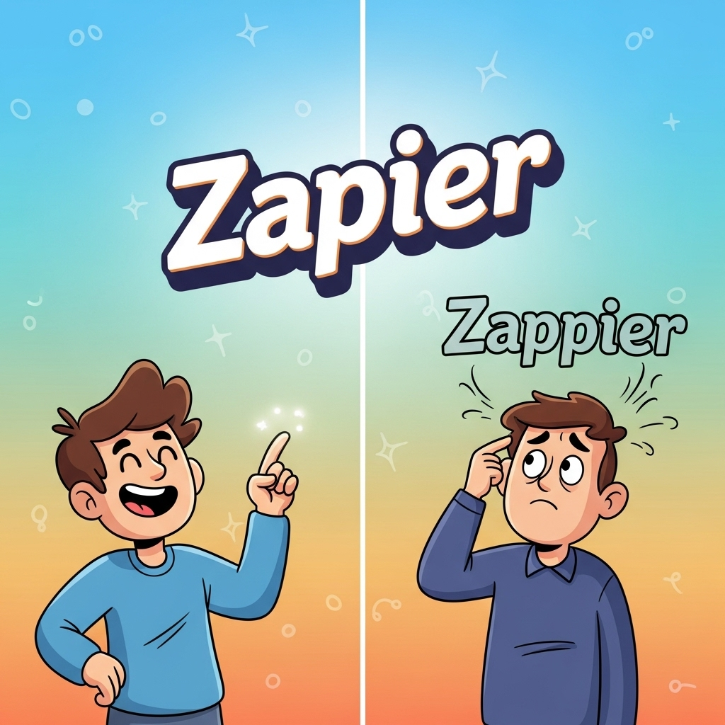 A colorful cartoon illustration featuring two people: one cheerfully pointing to a brightly highlighted name, while the other looks puzzled, playfully comparing the correct spelling to a common misspelling.