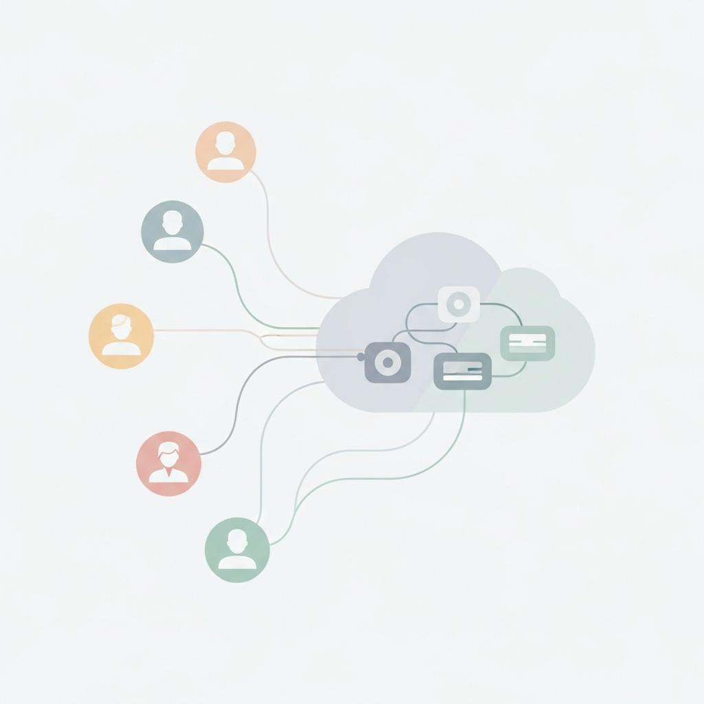 A colorful schematic illustration showing data flowing smoothly between users and secure cloud servers, using gentle colors and simple shapes to highlight seamless connectivity and a user-friendly architecture.