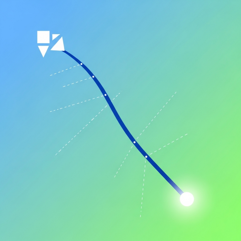 Alt description: An abstract square image featuring stylized lines and shapes that symbolize a burndown chart, with descending bars and a smooth downward-trending line, illustrating the concept of simplifying project tracking.