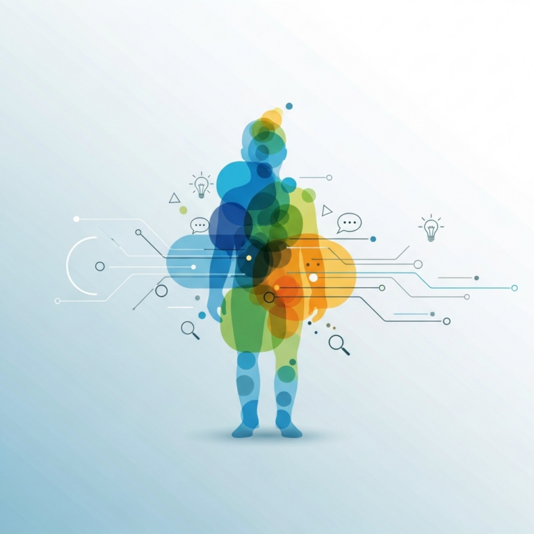 Abstract square image with soft, overlapping shapes and muted colors symbolizing clarity and simplicity, visually representing the concept of "Persona Definition: Simple Insights for Everyday Life."